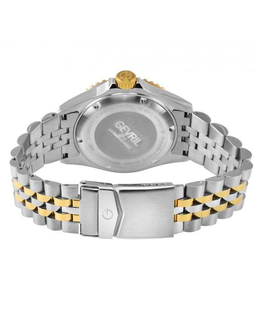 Gevril Metallic Wall Street Swiss Automatic Sellita Sw200 Bright Bezel, Enamel Dial, Ss/Ipyg Satin And Polished Bracelet Watch for men
