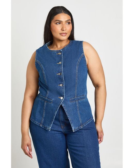 Boohoo Blue Plus Denim Button Down Waistcoat