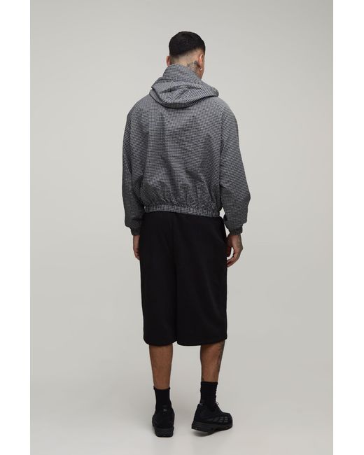 BoohooMAN Gray Tall Oversized Boxy Check Hooded Toggle Cagoule for men