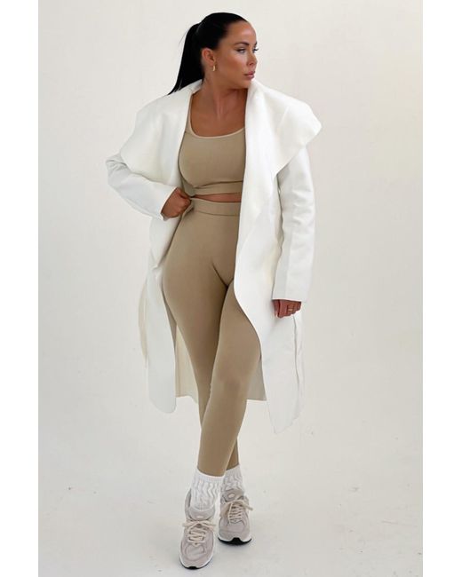 Femme Luxe Natural Waterfall Duster Belted Long Coat