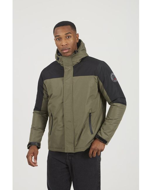 Brave Soul Green Colour Block Hooded Jacket for men