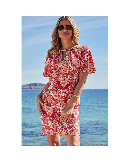 Sosandar Blue Paisley Print Keyhole Detail Jersey Shift Dress