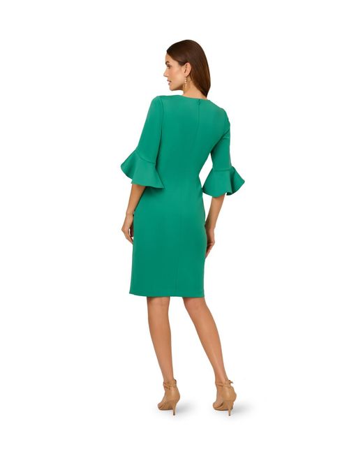 Adrianna Papell Green Scuba Faux Wrap Midi Dress