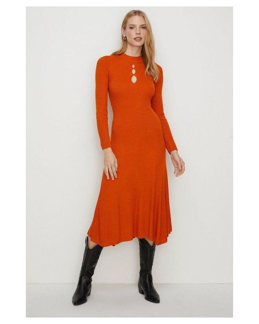 Oasis Orange Keyhole Cut Out Ribbed Knit Maxi Dress Viscose