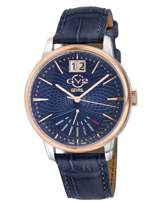 Gv2 Blue Rovescio Iprg Bezel Ring, Dial With Embossed Texture, Genuine Italian Handmade Leather Watch for men