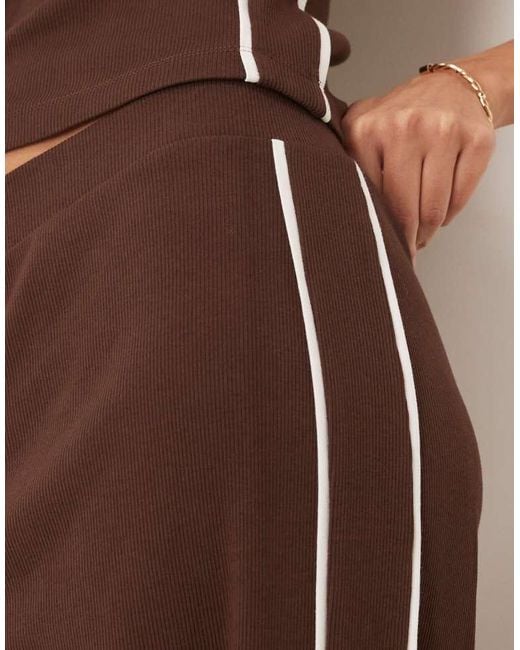 ASOS Natural Co-Ord Super Wide Leg Trouser With Contrast Piping