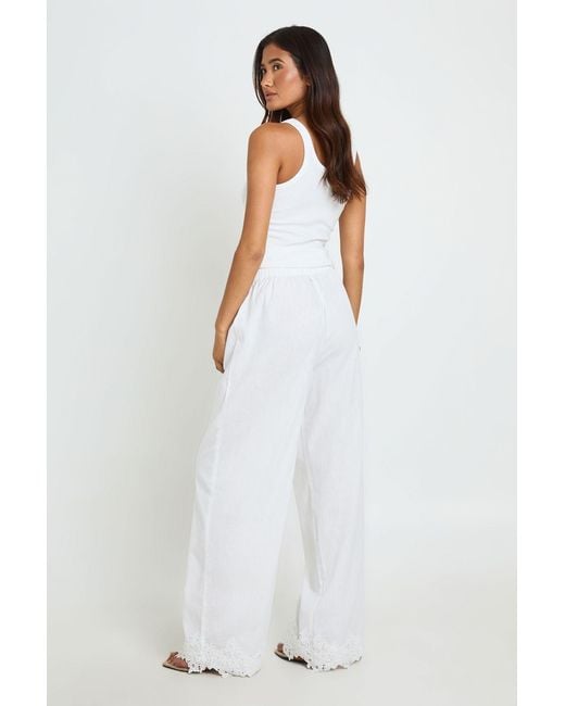 Boohoo White Tall Embroidered Trim Wide Leg Trouser