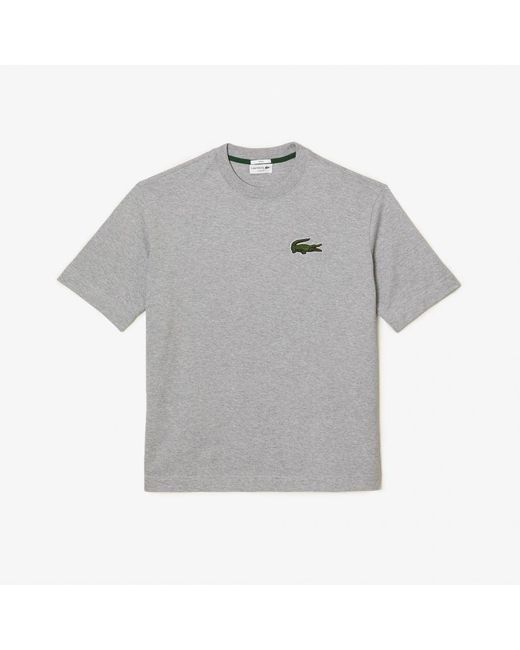 Lacoste Gray Loose Fit Large Crocodile Organic T-Shirt for men