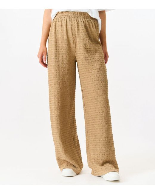 Gini London White Textured Elastic Waist Pull-On Trousers