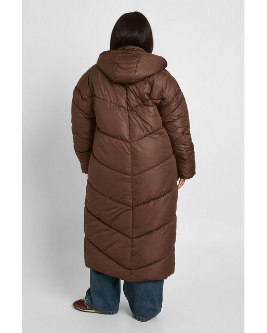 Boohoo Brown Plus Hooded Quilt Detail Maxi Puffer