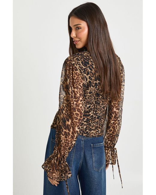 Boohoo Black Chiffon Tie Cuff Blouse