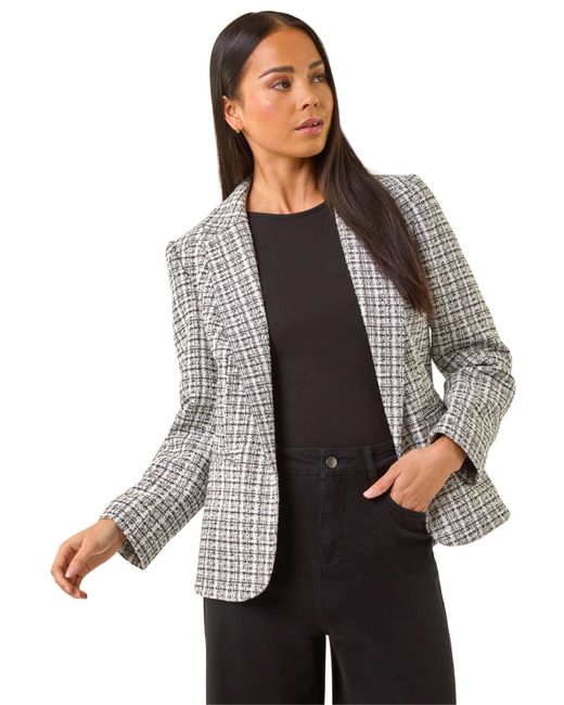 Roman Gray Petite Boucle Revere Collar Blazer