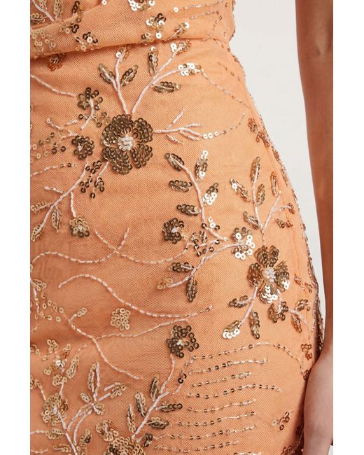 MissPap Orange Embellished Cowl Neck Mini Dress