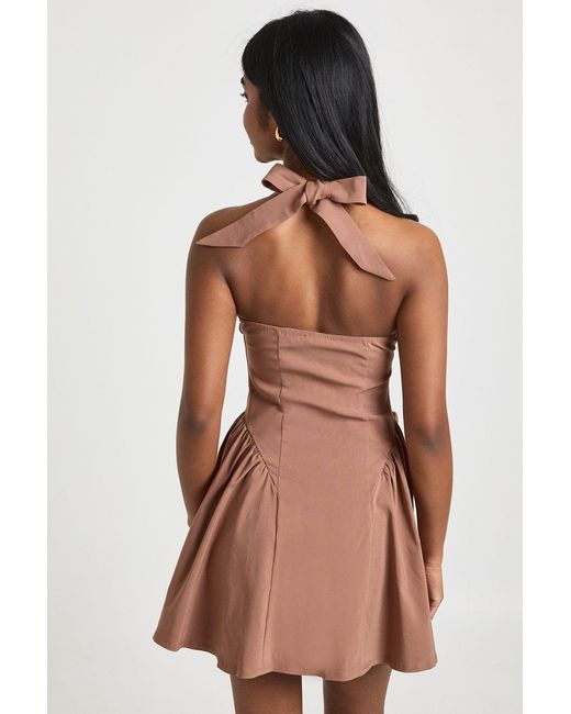 Boohoo Brown Halterneck Volume Skirt Mini Dress