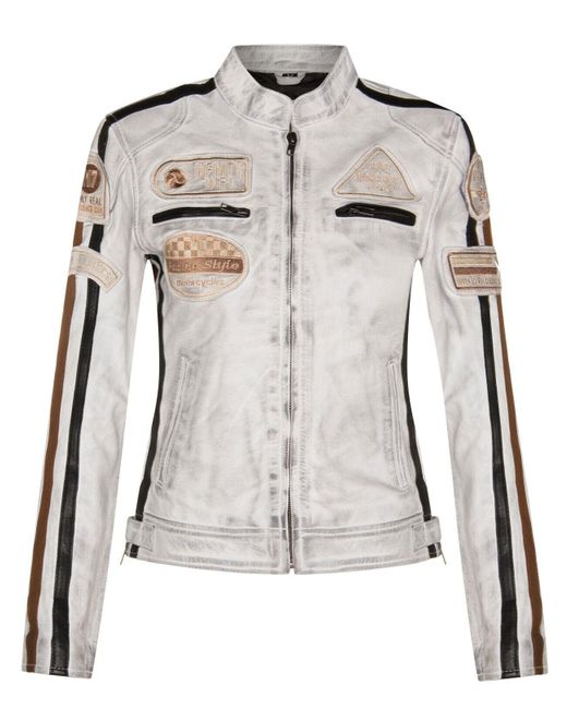 Infinity Leather Gray Biker Racing Badges Jacket-Agadir