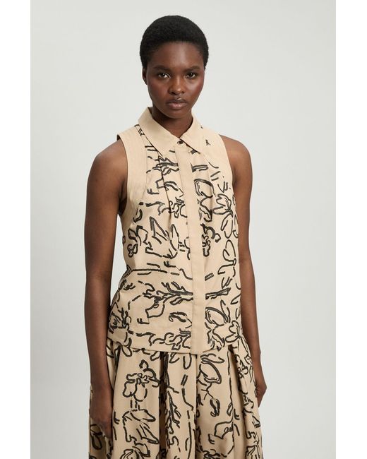 Karen Millen Natural Linen Matte Sequin Collared Top