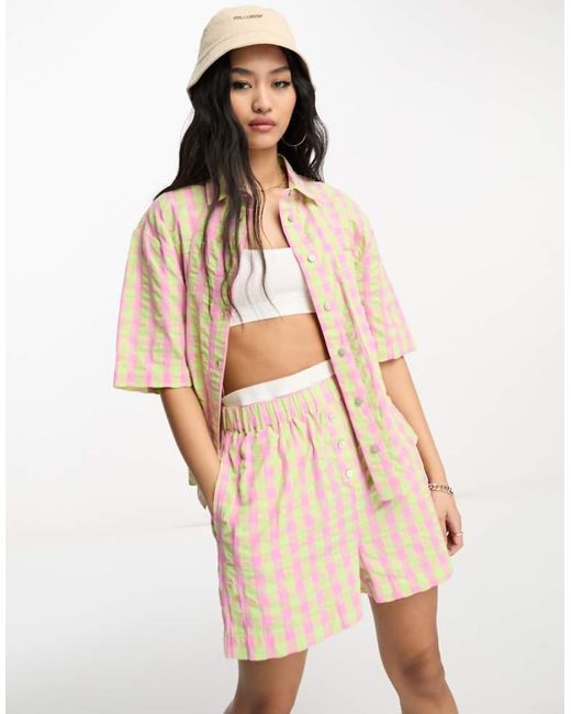 ASOS Natural Co-Ord Boxy Shorts With Buttons