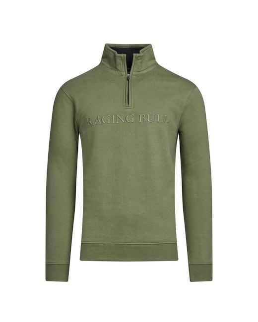 Raging Bull Green Embroidered Quarter Zip Sweatshirt (Army) for men
