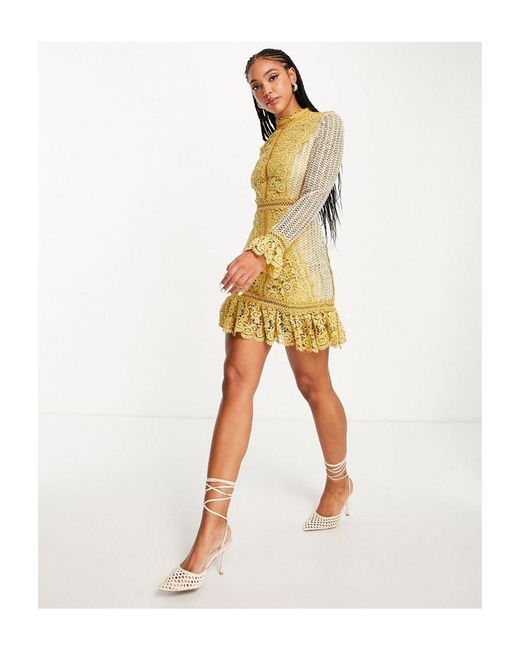 ASOS Multicolor Lace Mini Dress With Contrast Detail And Pep Hem
