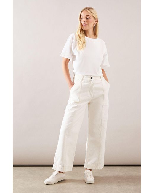 Wallis Natural Petite Seam Detail Wide Leg Jean