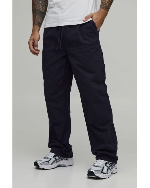 BoohooMAN Blue Relaxed Fit Elasticated Carpenter Trousers for men