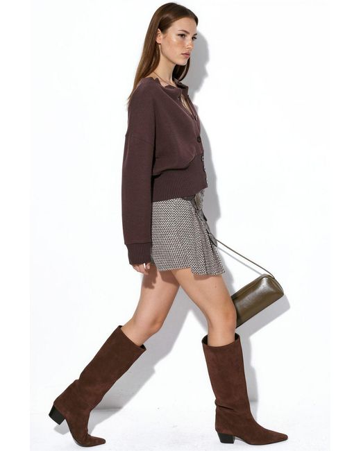 Busem Brown Crop Ribbed Button Cardigan
