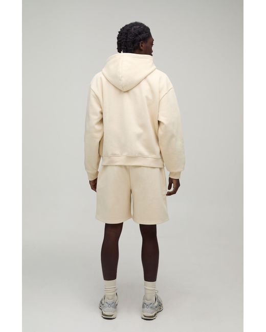 BoohooMAN Natural Heavyweight Embroidered Cropped Boxy Zip Through Hoodie for men