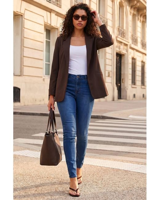 Roman Blue Petite Revere Collar Stretch Blazer