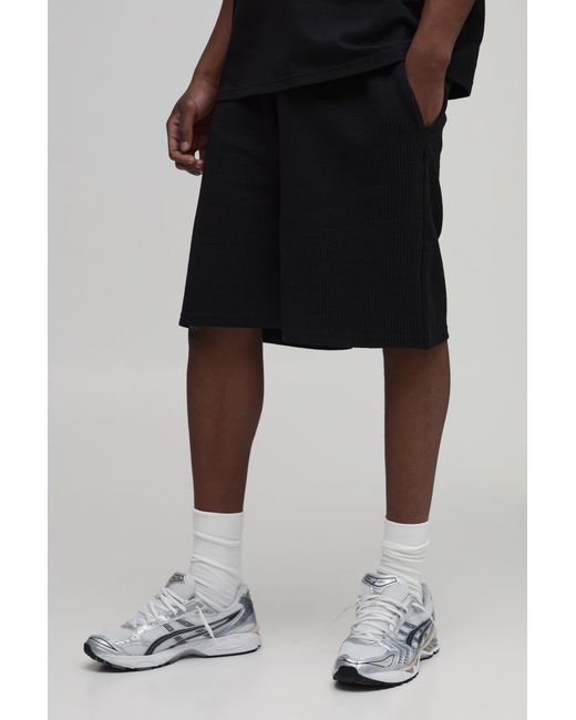 BoohooMAN Black Tall Baggy Fit Ribbed Jersey Shorts for men
