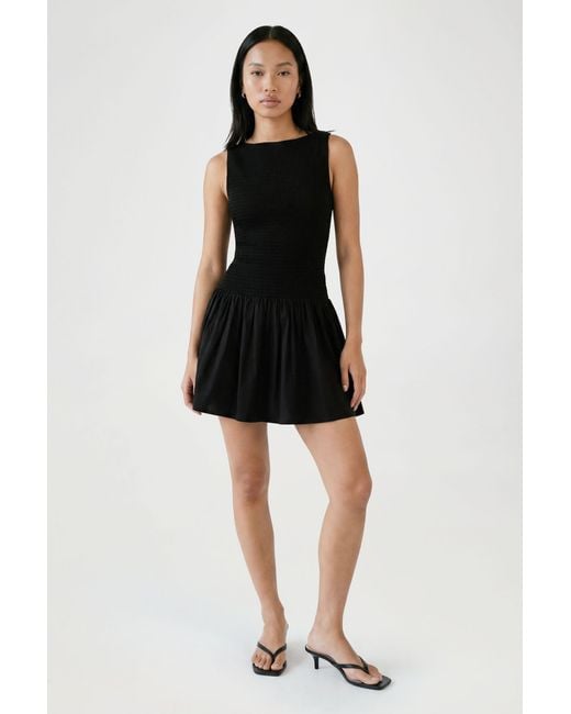 Boohoo Black Shirred Drop Hem Shift Dress