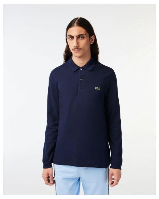 Lacoste Blue Original L.12.12 Long Sleeve Cotton Polo Shirt for men