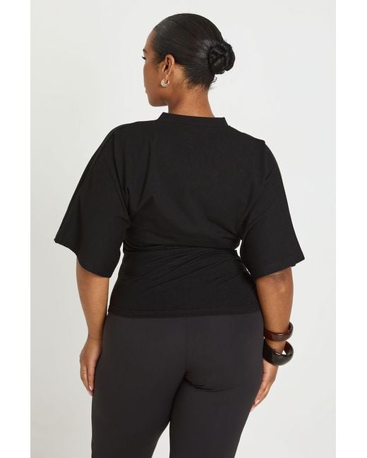 Boohoo Black Plus V Neck Cinched Waist Top