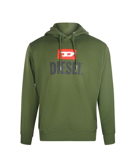 DIESEL Green New D Logo Hoodie Cotton for men