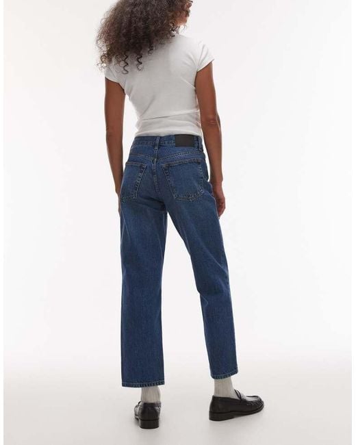 TOPSHOP Blue Runway Mid Rise Straight Cropped Jean