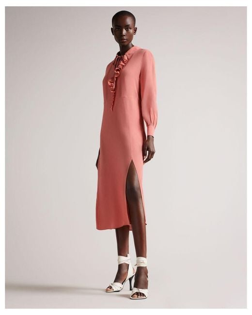 Ted Baker Pink Faithiy Asymmetric Ruffle Midi Skirt Dress