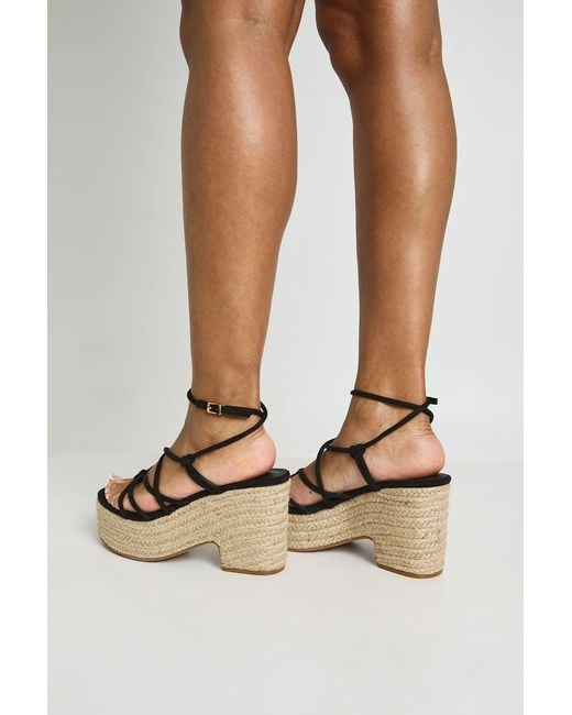 Boohoo Black Faux Suede Knot Detail Strappy Espadrille Wedges