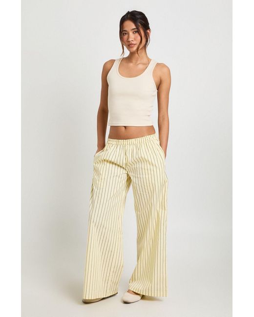 Boohoo Natural Stripe Cotton Low Rise Wide Leg Trouser