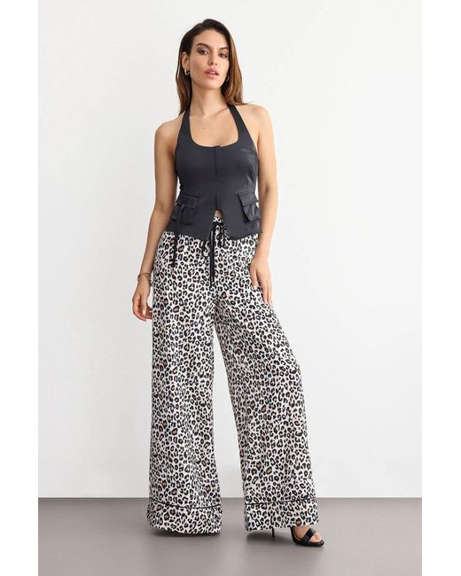 Hiccup Multicolor High-Waist Super Wide Leg Trousers With Animal Print