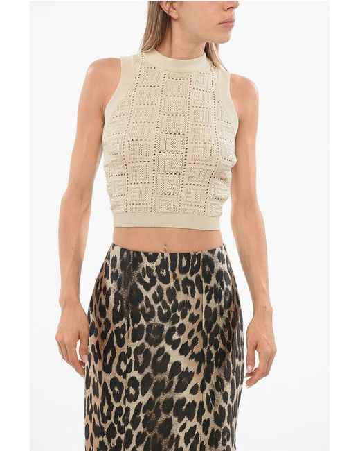 Balmain Gebreide Crop Top Met All-over Monogram In Beige in het White