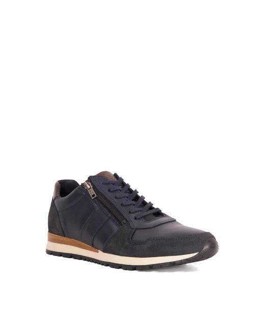 Dune Blue Thame Wf Wide Fit Zip Up Leather Trainers for men