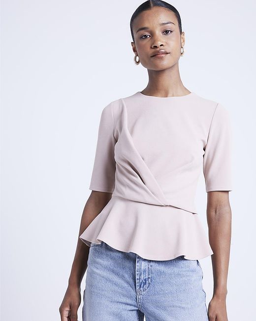 River Island White Peplum Top Twist Front