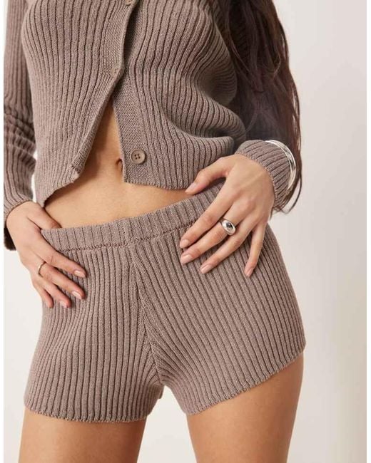 ASOS Natural Mid Rise Rib Knitted Micro Short Co-Ord