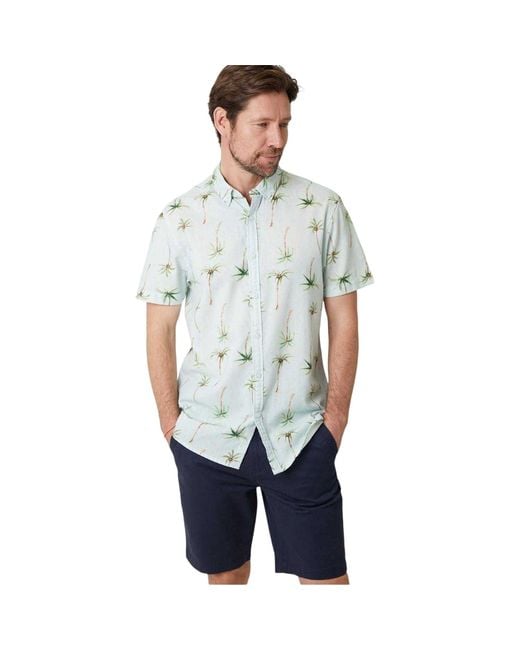 Saltwell Gray Palm Print Regular Short-Sleeved Shirt (Sky) for men