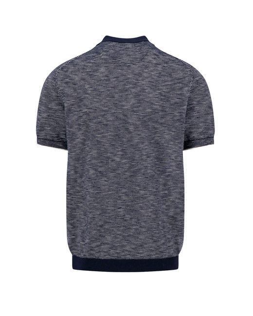Fynch-Hatton Blue Cotton Linen Striped Polo for men