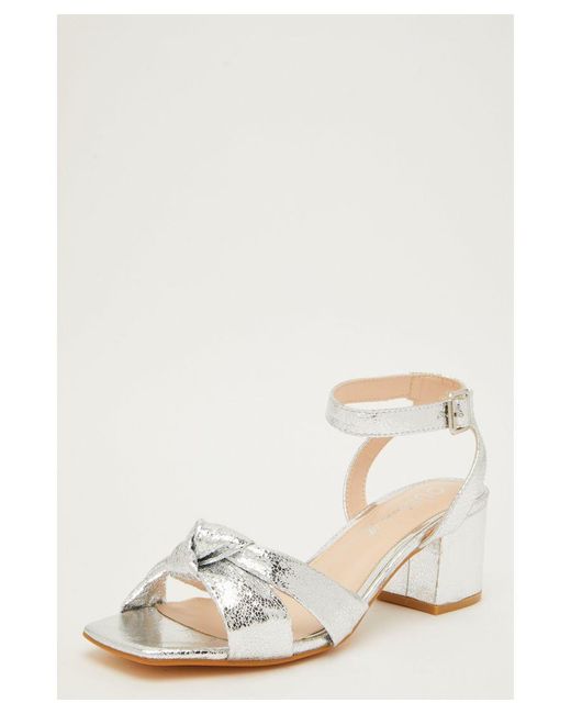 Quiz White Wide Fit Knot Heeled Sandals