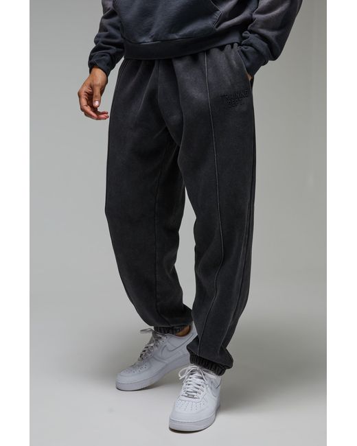 BoohooMAN Black Training Dept Washed Pin Tuck Oversized Sweatpants for men