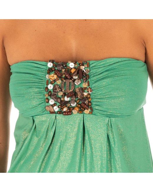 Met Green Sleeveless T-Shirt With Wide Knit Top Effect 10Dmt0084