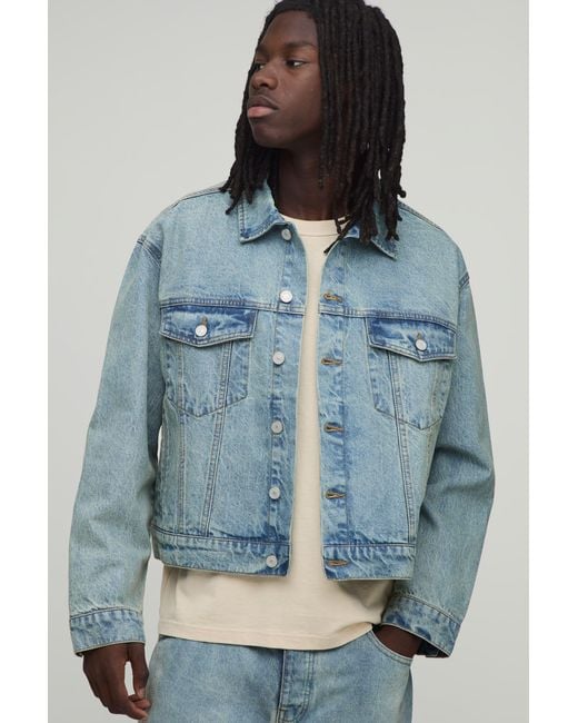 BoohooMAN Blue Essential Oversized Boxy Denim Jacket for men