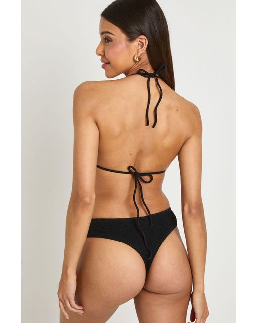 Boohoo Black Premium Fits All Crinkle V Front Thong Bikini Bottom