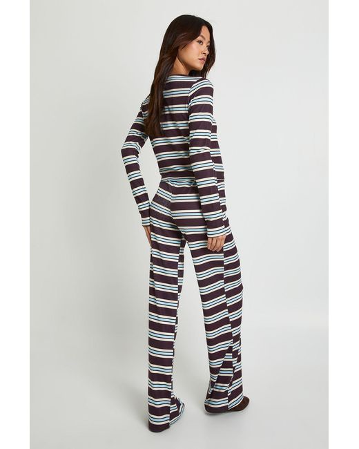 Boohoo White Tall Tonal Stripe Crinkle Cardigan & Wide Leg Trouser Set